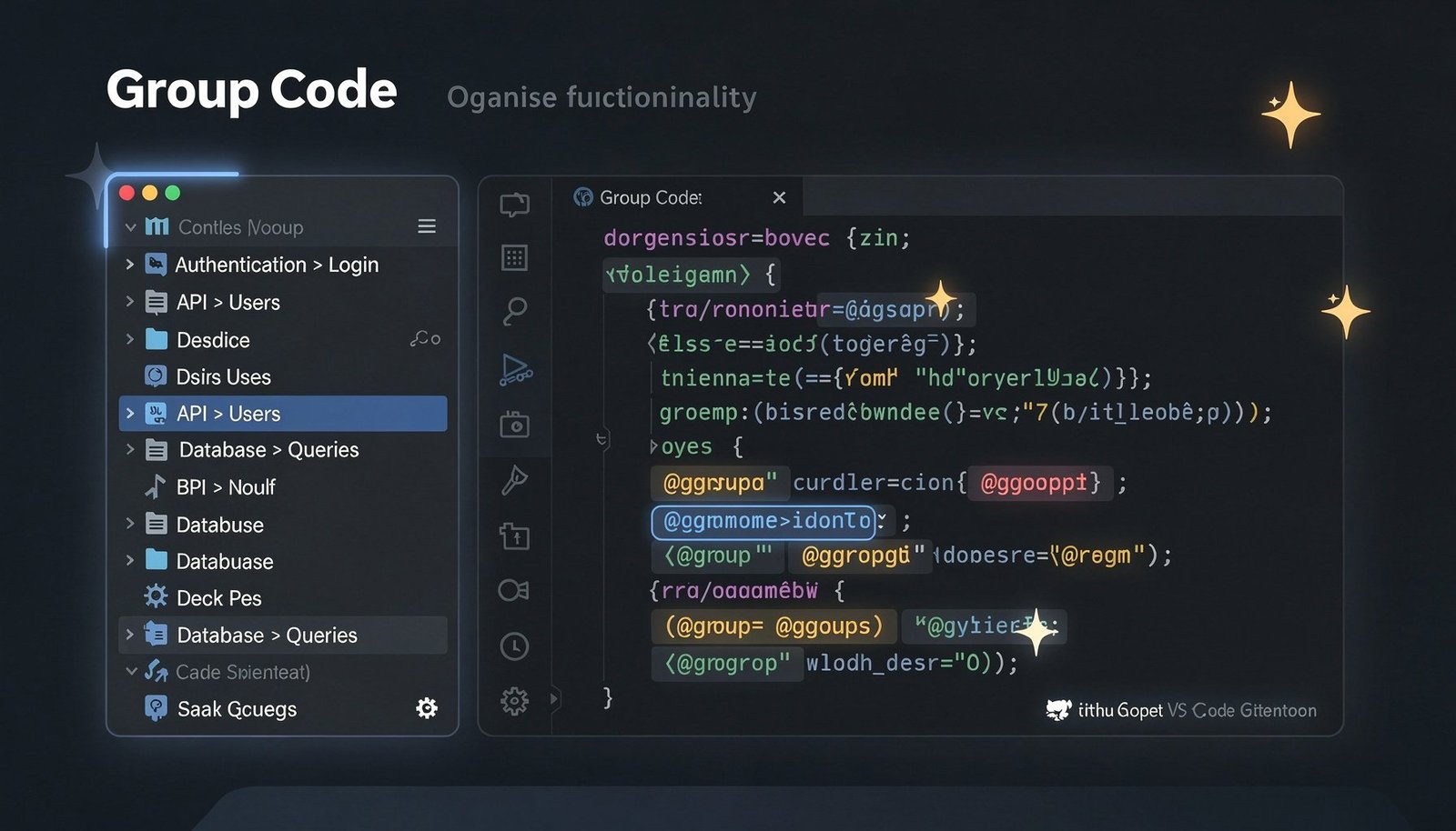 Group Code VS Code Extension v1.8.0 — organize your codebase by functionality using @group comments with AI-powered GitHub Copilot integration